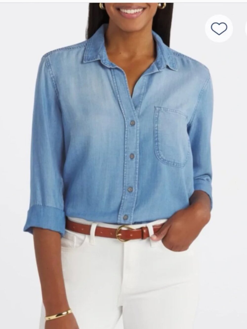 Bella Dahl Shirt Tail Button Down Shirt in Blue Chambray